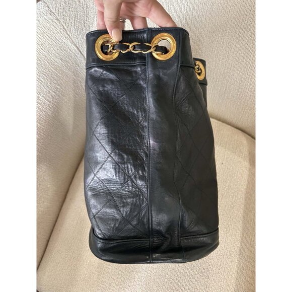 Authentic Vintage Chanel Bucket Bag Black Lambskin 24K Gold Hardware - Picture 7 of 13